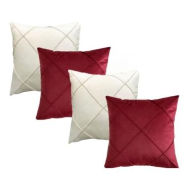 Imagem de Kit 4 Almofadas Cheias em Suede Drapeada 45x45cm Decorativas(VINHO E BRANCO)