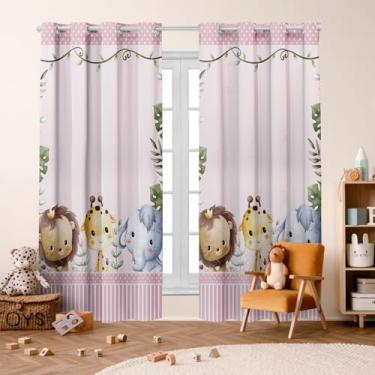 Imagem de Cortina Infantil Estampada, 300x220 cm, 2 Folhas, Poliéster, Decorativa, para Quarto de Menino/Menina (SAFARI KIDS ROSE)