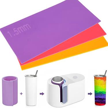 Imagem de 3 peças de envoltório de copo de sublimação, envoltório de copo de silicone, 3 espessuras reutilizáveis de silicone para máquina de prensa de canecas 590 ml, 473 ml, 340 g, envoltório de sublimação de