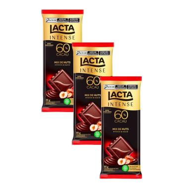 Imagem de Kit 3 Chocolate Lacta Intense 60% Cacau Mix de Nuts 85g