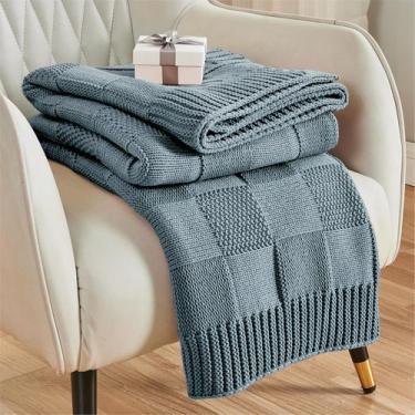 Imagem de Cobertor CozeCube 60 x 80 polegadas Dusty Blue Knit Cozy