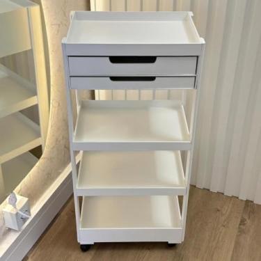 Imagem de Carrinho Organizador com Rodinhas e Gavetas - MDF, 3 Prateleiras para Salão, Cozinha e Banheiro, Entregue Montado(Branco Gavetas Brancas)