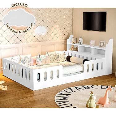 Imagem de Cama De Criança Infantil Casal Com Nicho Helo Luminária Led - Branca