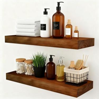 Imagem de foxsky Prateleiras flutuantes de madeira de pinho maciça de 40,6 cm para parede com suportes ocultos, prateleira rústica montada na parede para banheiro, sala de estar, quarto, cozinha, decoração de