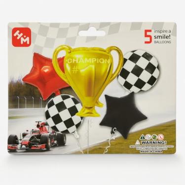 Imagem de Kit Balão Metalizado Corrida de Moto 4 ou 5 Peças Balões Foil Cartelados para Festa Infantil Decoração de Aniversário Tema Racing (KIT CARTELADO 5 PEÇAS COMEMORAÇÃO BANDEIRA DE CORRIDA)