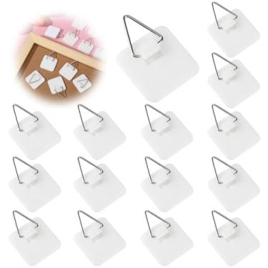 Imagem de 15 cabides adesivos para fotos de parede sem danos, ganchos para pendurar fotos de placa de espuma sem pregos, ganchos de plástico pegajosos para fotos de arte de parede de casa, armário de banheiro