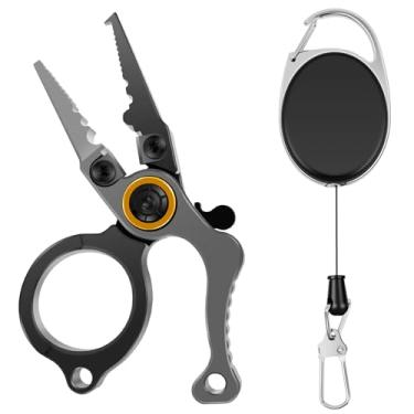 Imagem de Alicate de pesca 5 em 1, mini removedor de anzol revestido de alumínio resistente à água salgada, equipamento multifuncional para especialistas com cortadores de trança, anel dividido, suporte de