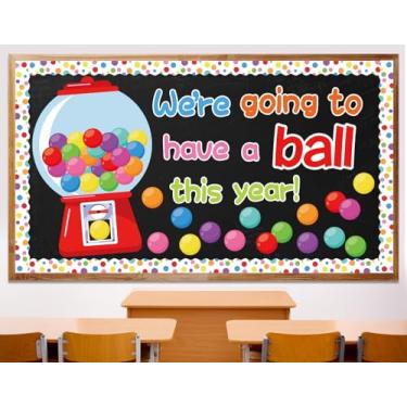 Imagem de Decoração de quadro de avisos de volta às aulas da Gumball Machine, recortes coloridos de chicletes com tema de doces, recortes motivacionais de sala de aula, recortes motivacionais para decoração de