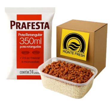 Imagem de Pote Plástico Descartável Retangular, 350ml, 48 Unidades, Tampa Hermética, para Marmita e Refeições Fitness