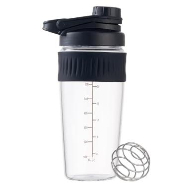 Imagem de Coqueteleira de vidro de 680 g, pacote com 2 unidades de proteína em pó de borossilicato em pó para academia e treino, misturas para misturas de proteínas com bola de mistura (A-PRETO, 1)