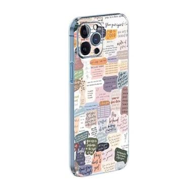 Imagem de VICLASBISKIY Capa de telefone versículos bíblicos compatível com iPhone 16E capa citações de Jesus cristão para cristãos colagem padrão lateral listrado capa de telefone macia marrom