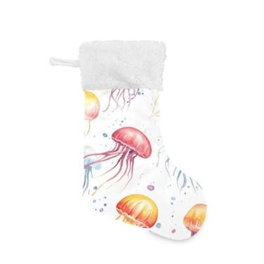 Imagem de Wassud Meia de Natal fofa com punho branco medusa colorida 45,7 cm grande para decoração de lareira e cornija de lareira pacote com 2
