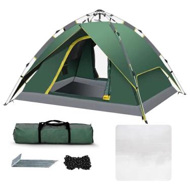 Imagem de NRNQMTFZ Barraca de acampamento pop-up, barraca de cúpula, barraca familiar para 3-4 pessoas com almofada grossa para colchão de ar, bolsa de transporte e interior espaçoso, barraca leve para