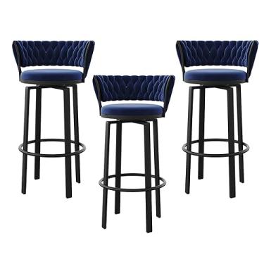 Imagem de Banqueta de balcão, banco de bar moderno de veludo, conjunto de 3, bancos de bar giratórios com encosto e apoio para os pés, bancos de veludo para restaurantes da ilha da cozinha