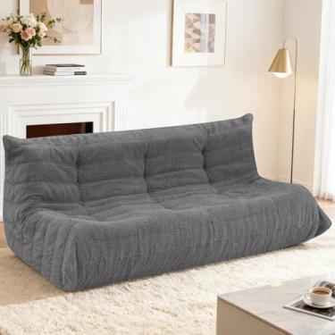 Imagem de HABUTWAY Bean Bag Cadeiras Fireside Lazy Floor Sofá, Soft Teddy Fleece 3 Lugares com Enchimento de Espuma de Alta Resiliência, Pufe para Sala de Estar, Quarto, Escritório (Pelúcia Cinza Escuro)