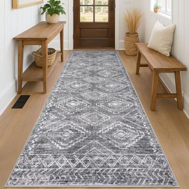 Imagem de KILOCOCO Tapete de corredor de corredor de 8 x 20 cm para corredores tapete lavável antiderrapante com revestimento de borracha para quarto, cozinha, sala de estar, lavanderia, tapetes boho, cinza