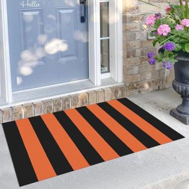 Imagem de KILOCOCO Capacho de Halloween 6 x 9 cm listrado ao ar livre tapetes laranja para o dia de Ação de Graças, lavável, capachos de outono em camadas para varanda, casa de fazenda, entrada, pátio, cozinha
