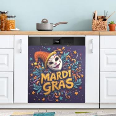 Imagem de ATTX Máscara colorida Mardi Gras capa magnética para lava-louças | Adesivo decorativo de eletrodomésticos de 58 x 66 cm para armários domésticos e eletrodomésticos (136)