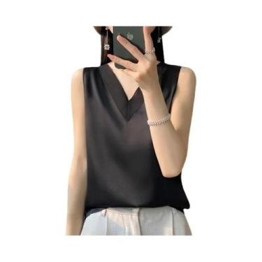 Imagem de Camiseta Feminina De Verão Em Seda Sintética Com Manga Curta Elegante 