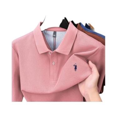 Imagem de Camisa Polo Masculina De Manga Longa 100% Algodão Puro, Marca Designer