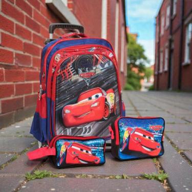 Imagem de Kit Bolsa Escolar Masculina Carros Rodinha Passeio Creche - TOYS 2U