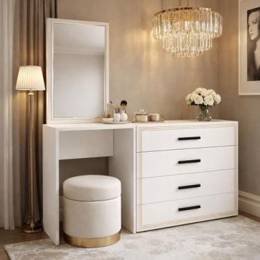 Imagem de Cômoda Penteadeira com Espelho 150cm 4 Gavetas Valência Politorno Móve