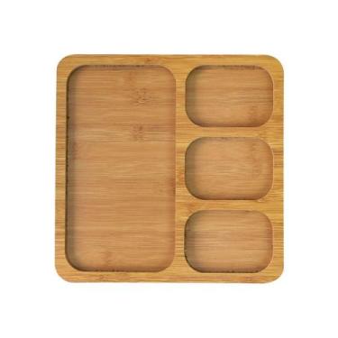 Imagem de Petisqueira Quadrada De Madeira Com 4 Divisórias 26x26cm - Mega Gift