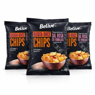 Imagem de Kit 3 Batata Doce Chips c/ Sal Rosa do Himalaia BELIVE 50g