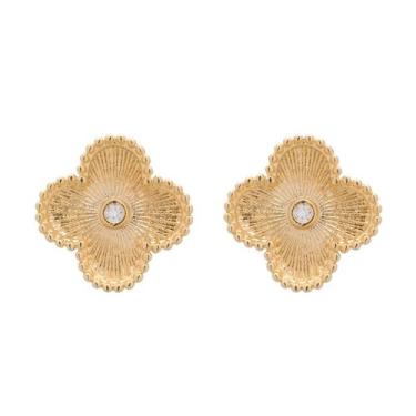 Imagem de Brinco Flor Trevo Virgínia Blogueira Pequeno Banhado Ouro 18 - Papillo