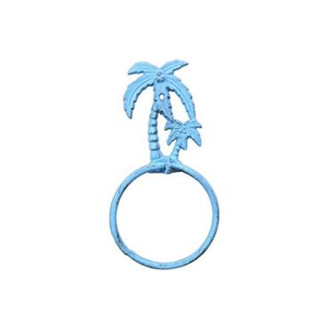 Imagem de Hampton Nautical Porta-toalha rústico de palmeira 22,86 cm decoração de banheiro - ferro fundido, azul claro sólido
