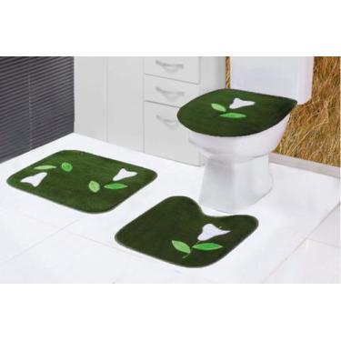 Imagem de Tapete Banheiro Copo De Leite  Pelucia Antiderrapante Kit 3 Peças Verd