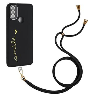 Imagem de Capa de telefone compatível com Motorola Moto E30 E40, ajuste ultrafino, silicone macio, antiarranhões, com cordão, capa de telefone compatível com Motorola Moto E 30 E 40 (preto, Moto E40)