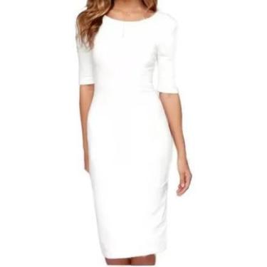 Imagem de Vestido Feminino Tubinho Moda Evangélica Branco - Puro Glamour