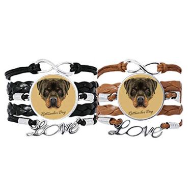 Imagem de DIYthinker Pulseira Black Feroz Rottweiler para cães animais de estimação pulseira de couro corda conjunto duplo presente