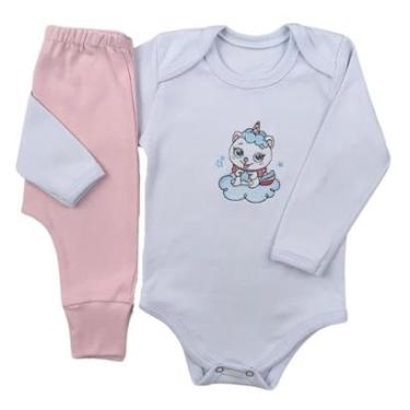 Imagem de Conjunto Body Manga Longa Bordado Gatinha 4 e Calça Suedine Mijão Culote - Roupa Bebê-Masculino