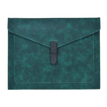 Imagem de QiXin Pasta de arquivo de couro verde, tamanho carta, organizador de arquivos, pastas de documentos importantes com bolsos, organizador de documentos, capa para notebook, armazenamento de papel, pasta