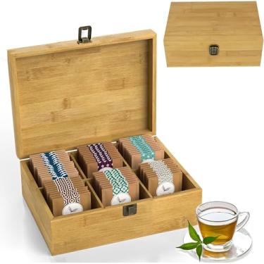 Imagem de Caixa organizadora de chá, segura para alimentos, sem produtos químicos, baú de armazenamento de bambu, altura ajustável (6 compartimentos 28 x 20,6 x 10,7 cm em branco)