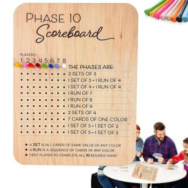 Imagem de Placar de Madeira para Phase 10 - Com 8 Pinos Coloridos