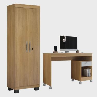 Imagem de Kit 2 Peças com Escrivaninha 1 Gaveta com Rodízios Giga e Armário Multiuso 2 Portas com Chave