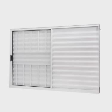 Imagem de Janela de Alumínio Veneziana 100x120cm 3 Folhas com Grade e Vidro Liso Slim Modular Ramassol