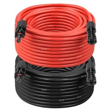Imagem de Cabo de extensão solar 8AWG 30FT pacote com 2 (vermelho + preto), fio fotovoltaico com conectores solares macho/fêmea, fio de painel solar à prova de intempéries para trailer, barco, inversor