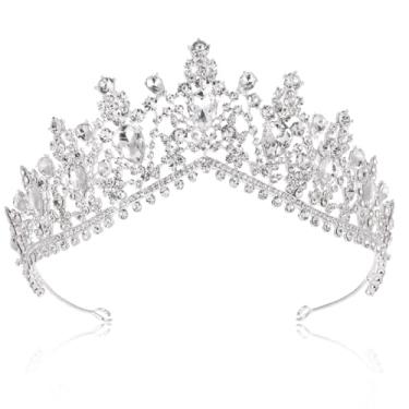 Imagem de Coroa de casamento barroca Tiaras de noiva de cristal verde peças de cabeça para noivas acessórios de cabelo para mulheres e meninas (Prata)