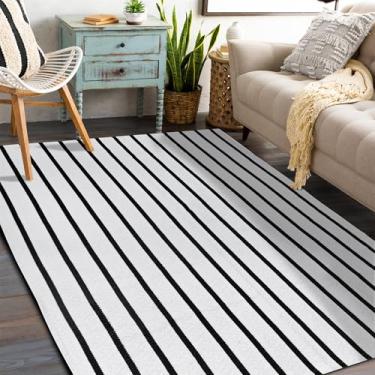 Imagem de Tapete de Sala Algodão Mandacaru 2,00 x 4,00 Lavavel em Maquina Listras Pretas