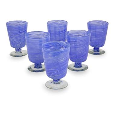 Imagem de NOVICA Azul, 283 g (conjunto de 6) Copos de sobremesa soprados centrifuge' -Hand Cobalt 283 g (6)