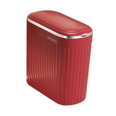 Imagem de Ｂｅｓｇａ Lixeira de banheiro com tampa, balde de lixo portátil à prova d'água, lixeira para lavanderia, dormitório, banheiro e quarto, Vermelho