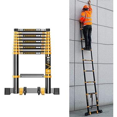 Imagem de OKUOKA Escada extensível telescópica alta 7,5/11,5/13/15,4/18/19,3 pés, multiposição? Escada telescópica com barra estabilizadora e rodas (tamanho: 3,9 m/13 pés)