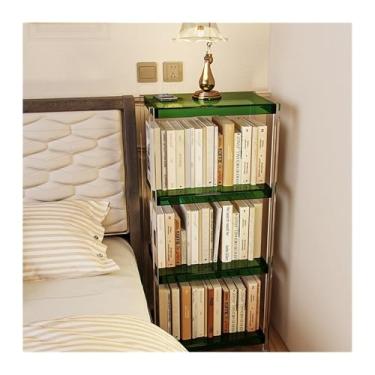 Imagem de CFGH6FDF Estante de livros de acrílico, prateleira de chão, estante simples, prateleira de armazenamento de sala de estar doméstica prateleira de livros independente (verde)