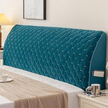 Imagem de Cabeceira completa estofada, capa protetora para cabeceira, lavável na máquina e resistente a rugas, para decoração de quarto, dormitório e aluguel de casa - Azul||220 cm