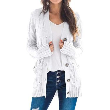 Imagem de Suéter de cardigã feminino PRETTYGARDEN tricotado branco (M)