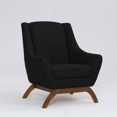 Imagem de Poltrona Decorativa Mildred D07 Pés Madeira Linho Preto - D'rossi